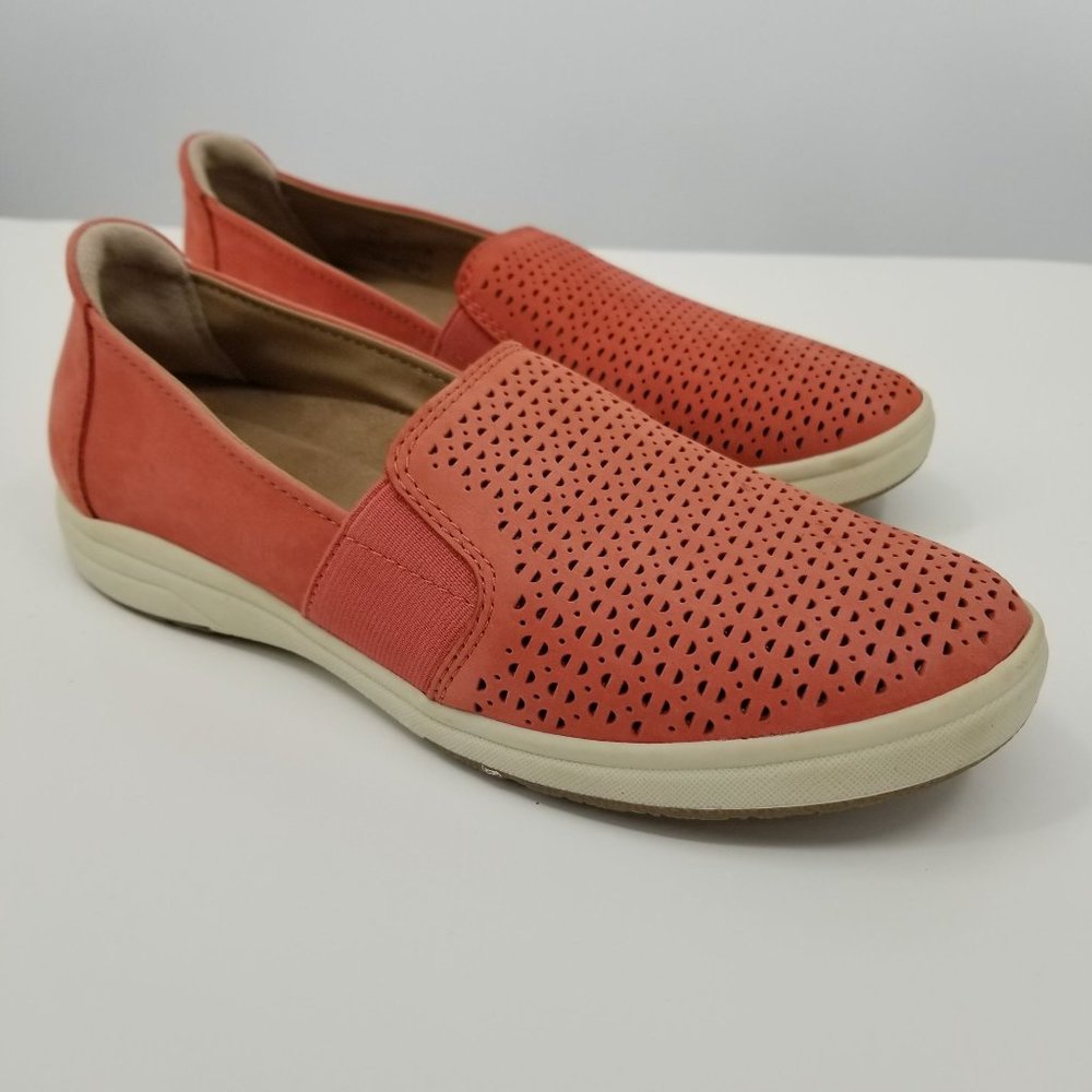 Earth Orgins Eclipse Bright Coral Perforated Slip On Sneaker Shoes Size 8.5